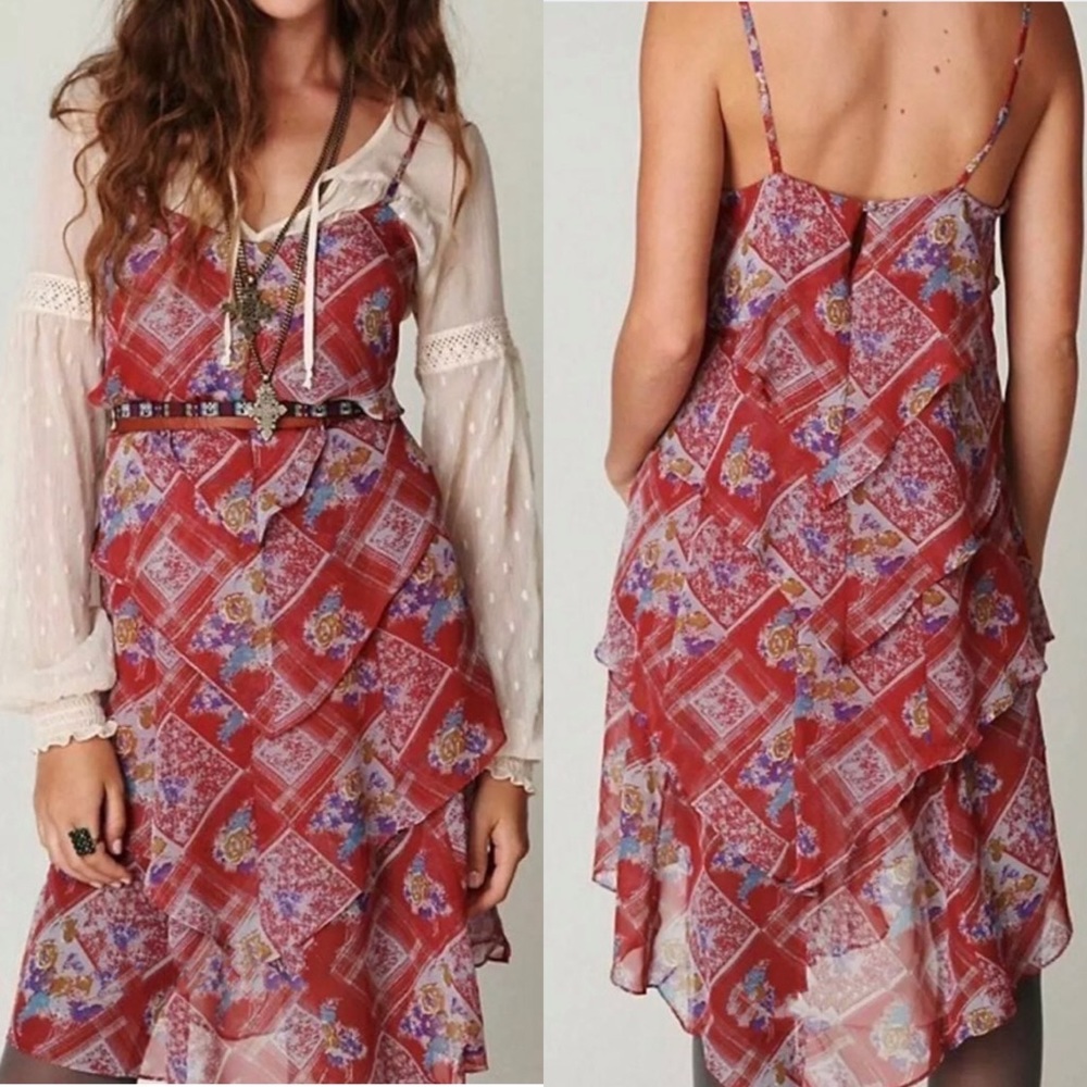Free People Tiered Red Rose Dress
